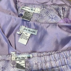 Justin Taylor, lilac, 18W, 3-pc women’s skirt set, camisole included